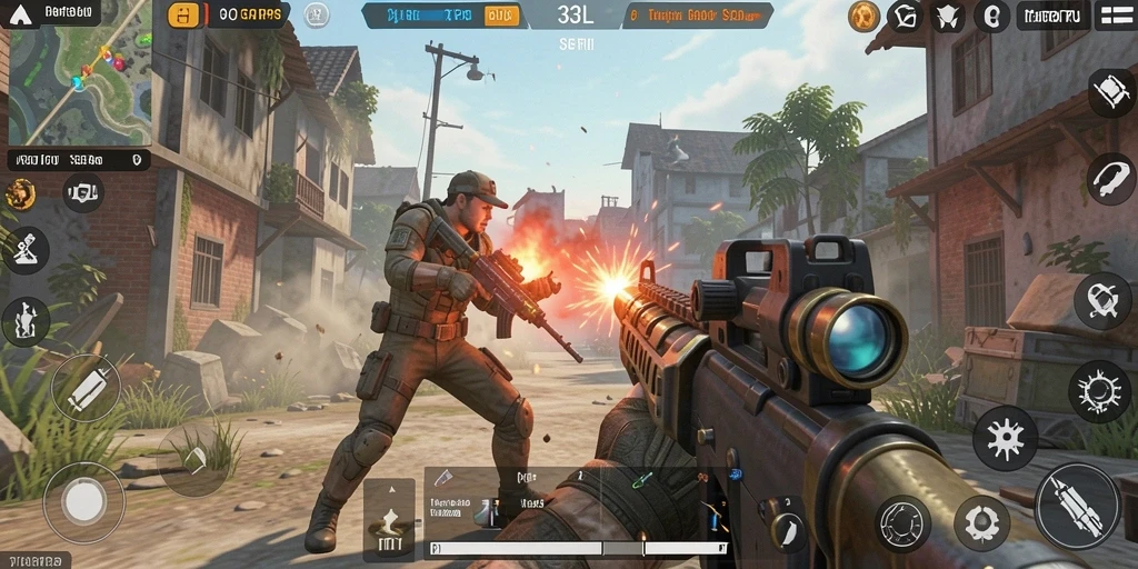Screenshot gameplay 33L menampilkan aksi seru dalam pertempuran TPS.