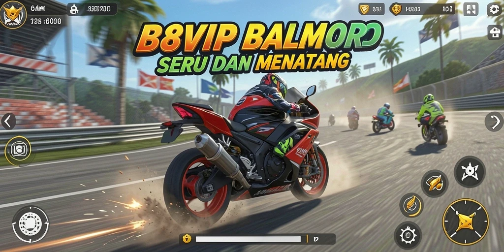 Screenshot B8VIP menampilkan aksi balap motor yang seru dan mendebarkan.