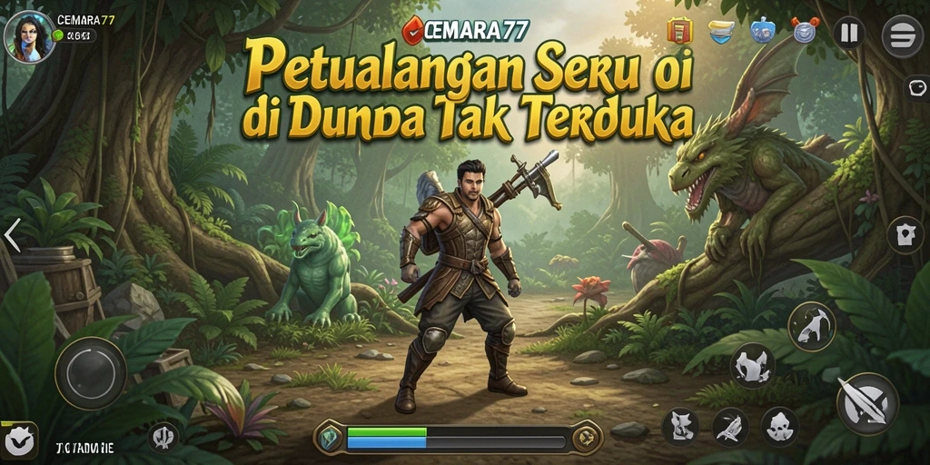 Screenshot gameplay CEMARA77 menampilkan aksi petualangan yang mendebarkan.