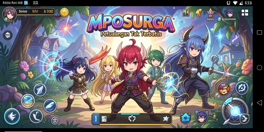 Tampilan gameplay menarik dari MPOSURGA dengan karakter anime yang dinamis.
