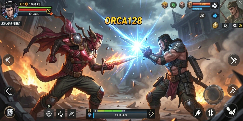 Tampilan gameplay intens yang memukau di ORCA128.