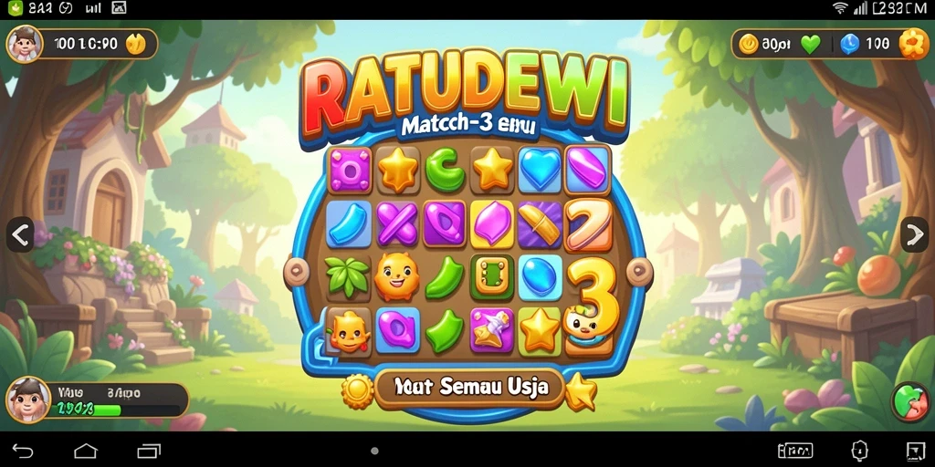 Tampilan gameplay seru dari RATUDEWI yang menampilkan aksi Match-3.