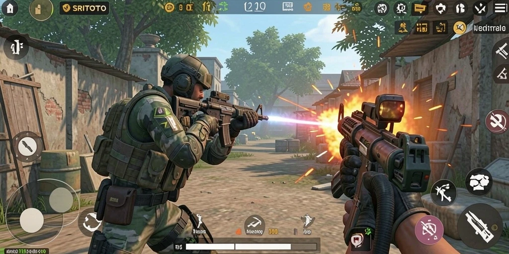 Gameplay seru SRITOTO dengan aksi tembak menembak yang intens.