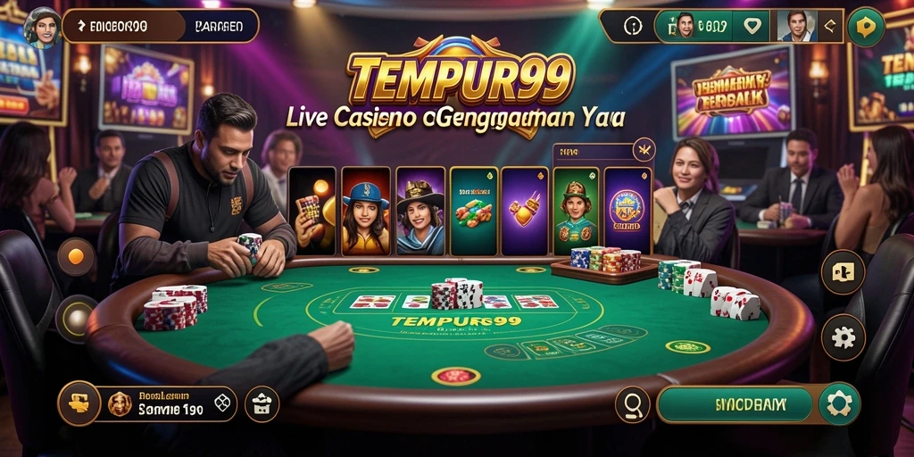 Screenshot utama gameplay Live Casino TEMPUR99 yang mendebarkan.