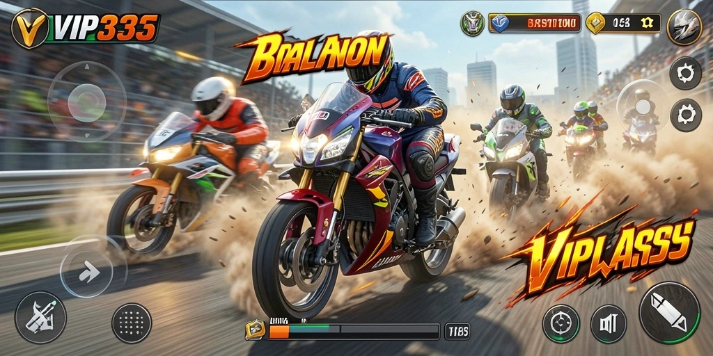 Tampilan menarik dari gameplay balapan motor yang intens.